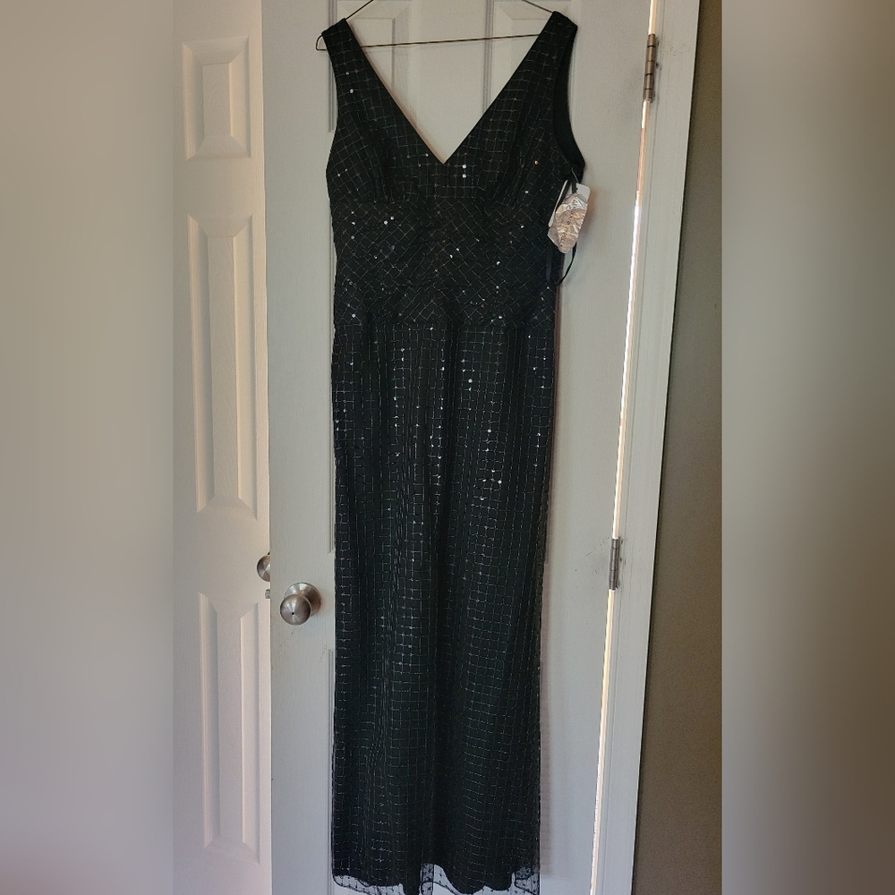 Adrianna Papell Black Dress with Silver Stitching